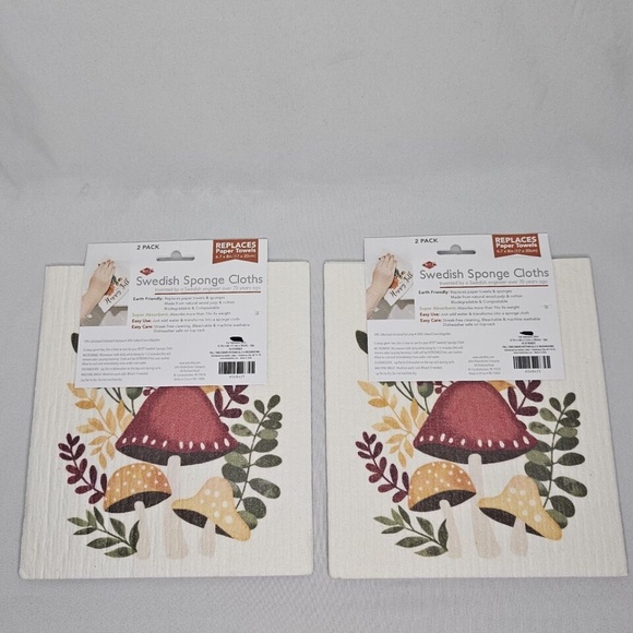 New Set 2 Ritz Swedish Sponge Cloth 2 packs Mushroom Fall Foliage 6.7" x 8" - Picture 4 of 6